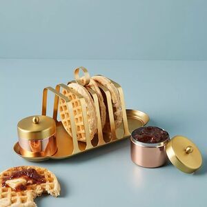 Rare/HTF Anthropologie Evie Toast Rack + Jam Jar Tray Set